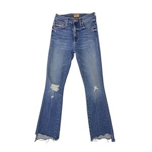 MOTHER The Insider Crop Step Chew Jeans 24 Dancing On Coals Distressed Flare